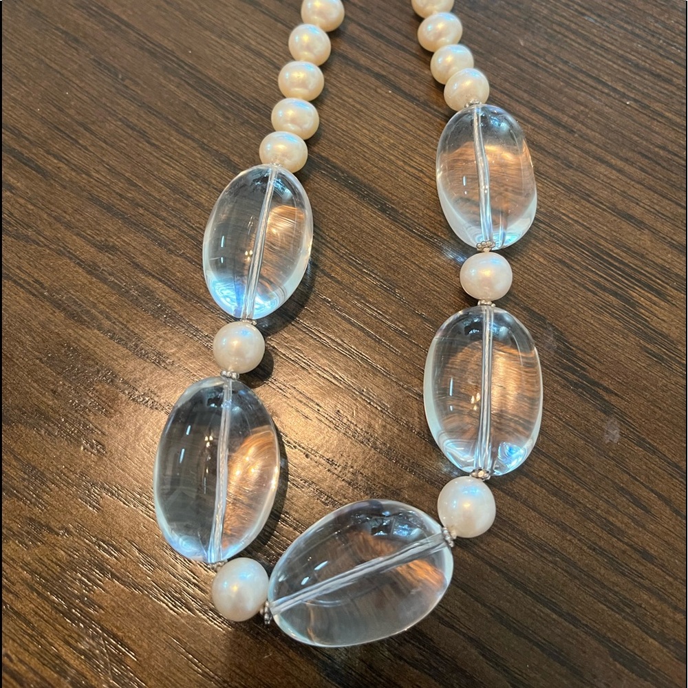 Cultured pearl and crystal statement necklace